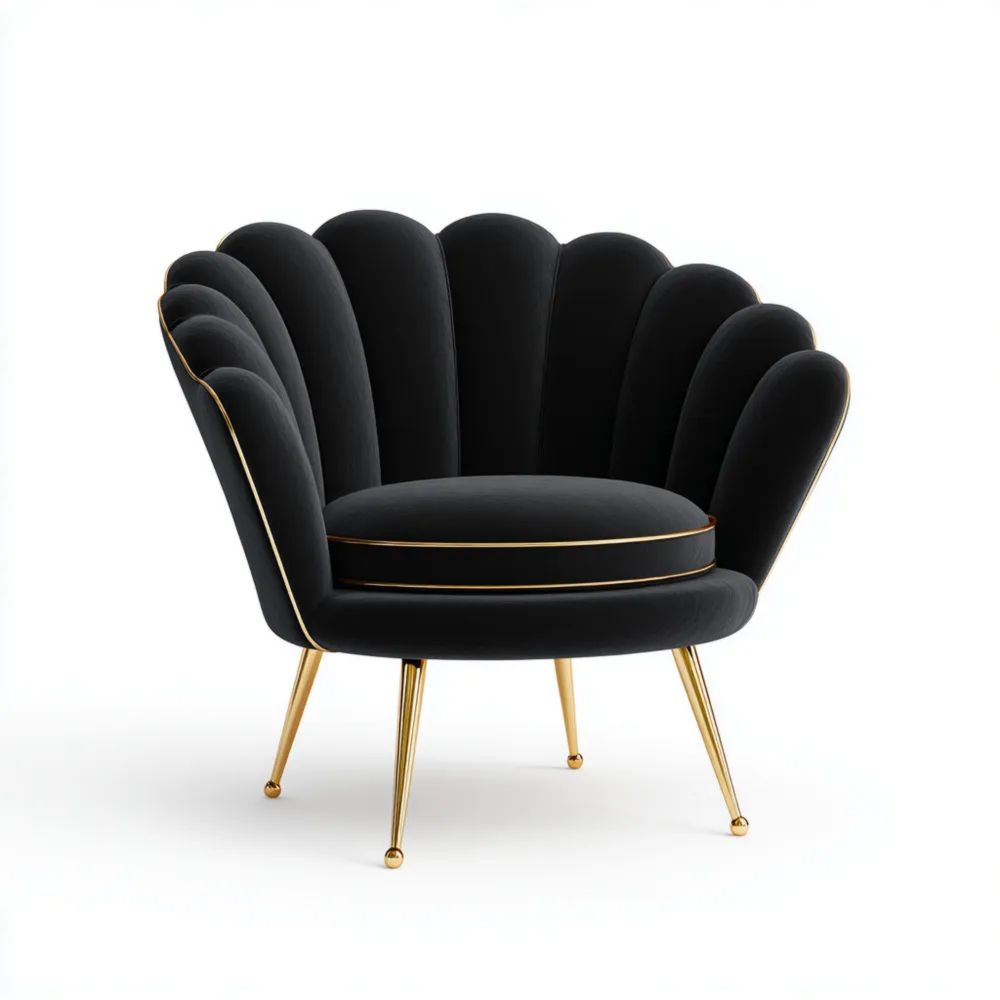 Fauteuil en velours design moderne 75x80x85 cm - Noir - Pieds en métal doré