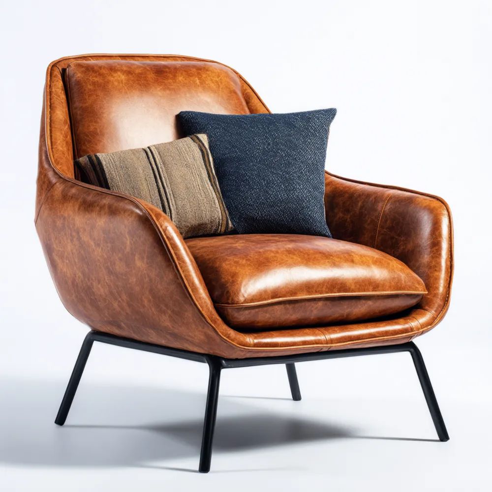 Fauteuil en cuir 75x80x70 cm - Marron - Design moderne