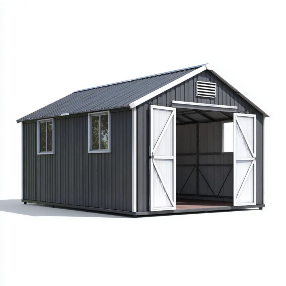 Abri de rangement en métal 5x3x2,6 m - Gris - Style moderne