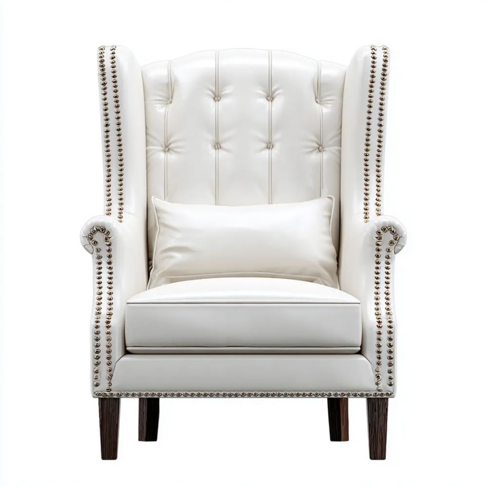 Fauteuil en cuir 80x85x105 cm Blanc avec clous décoratifs – Design classique