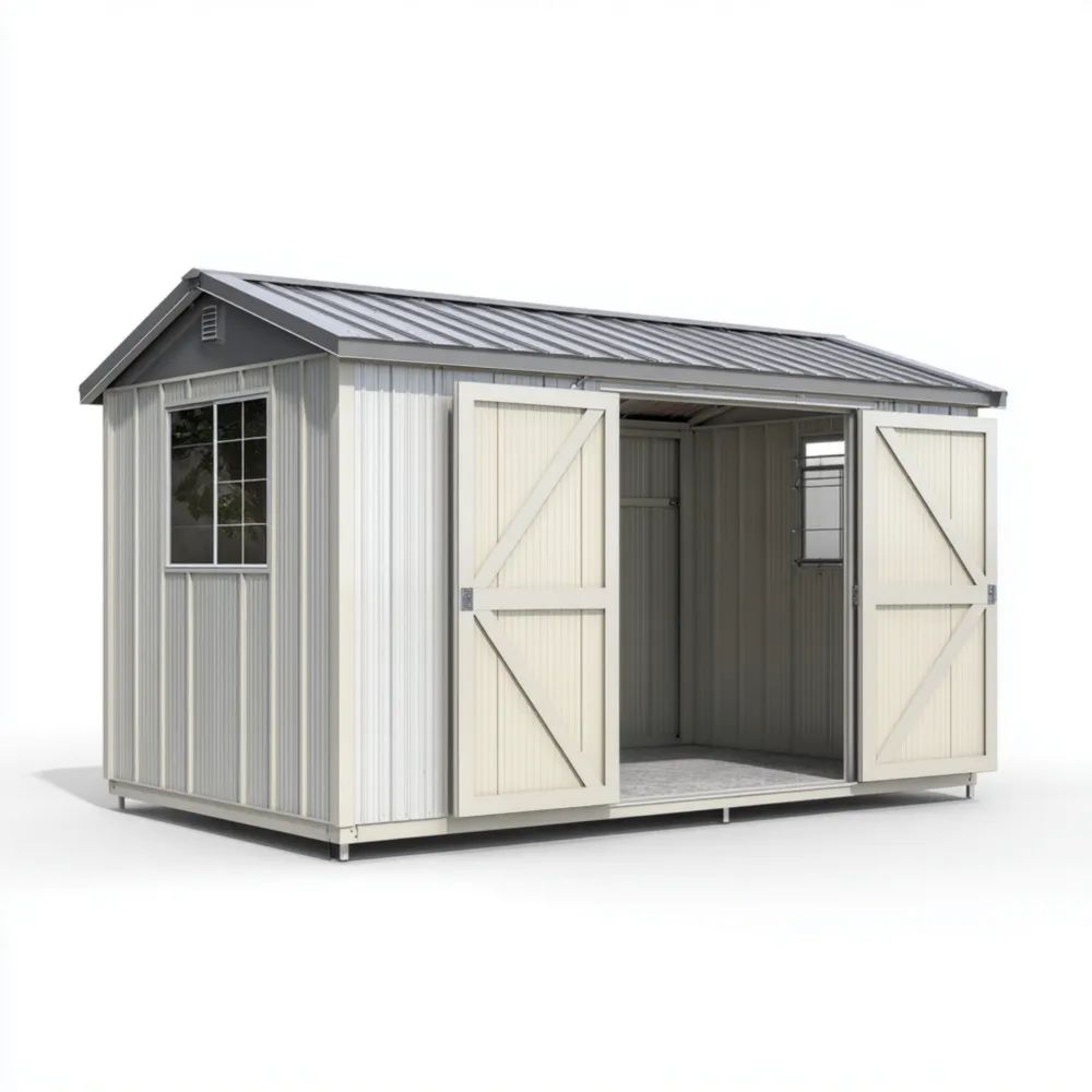 Abri de rangement métallique 350x270x210 cm - Gris/Crème - Style Classique