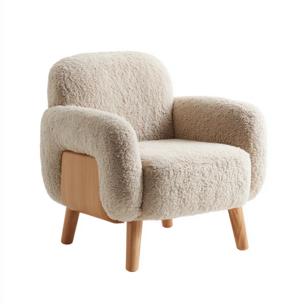 Fauteuil en tissu bouclé 75x70x80 cm – Beige – Design moderne