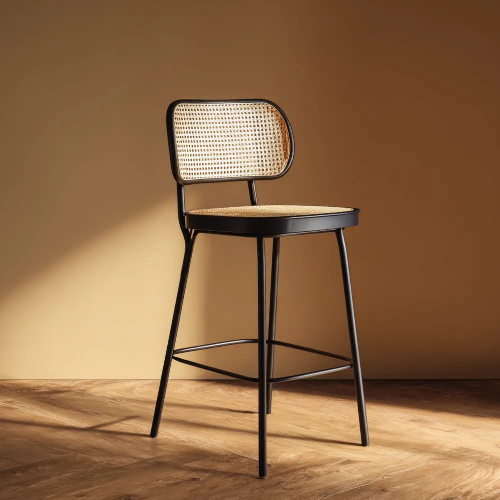 Tabouret de bar en rotin et métal 105x45x45 cm - Noir/Naturel