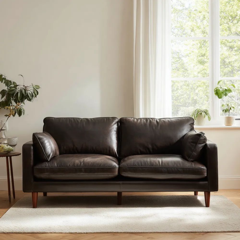 Canapé deux places en cuir 160x90x85 cm – Marron – Design Classique