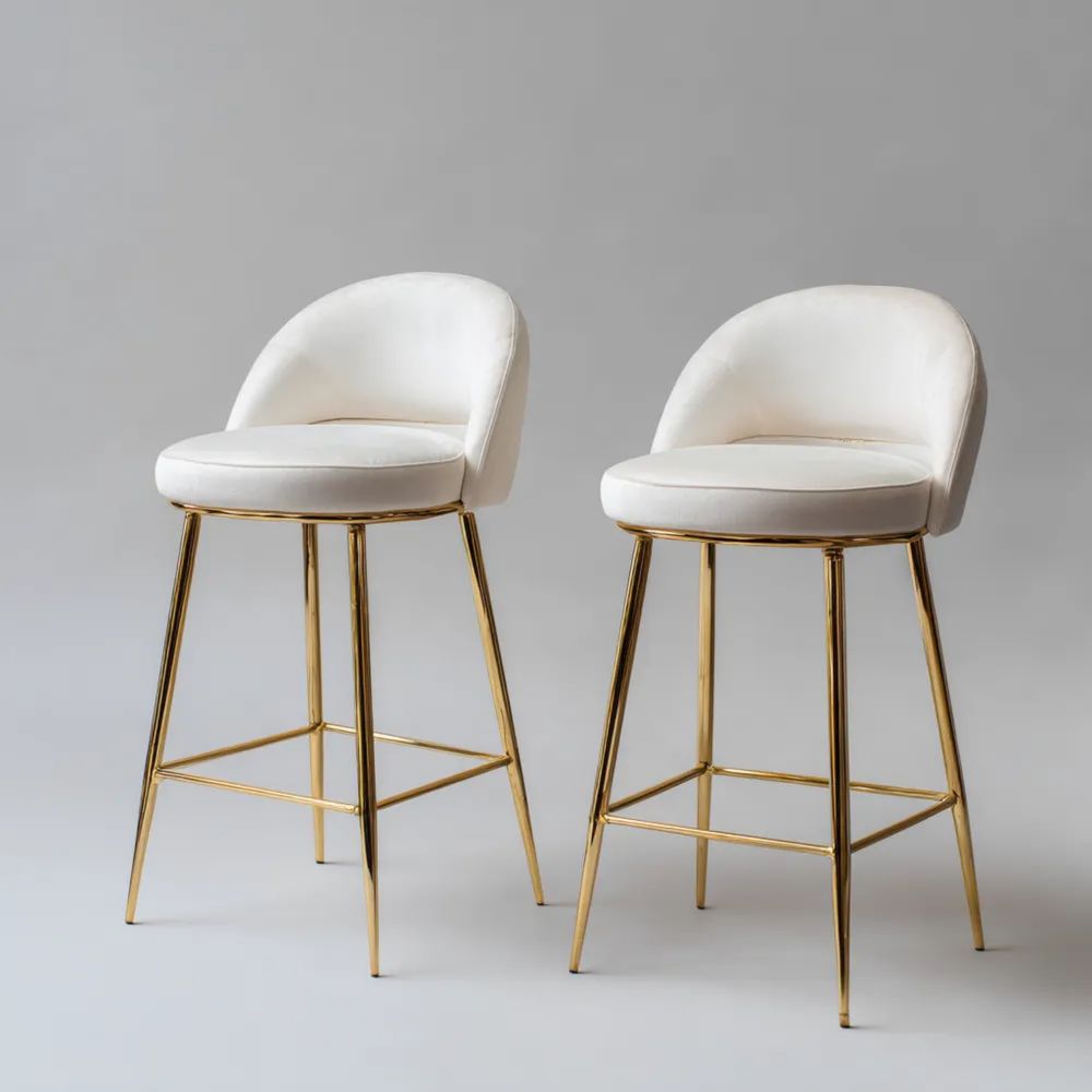 Tabourets de Bar Velours 40x35x95 cm – Blanc/Doré – Design Moderne