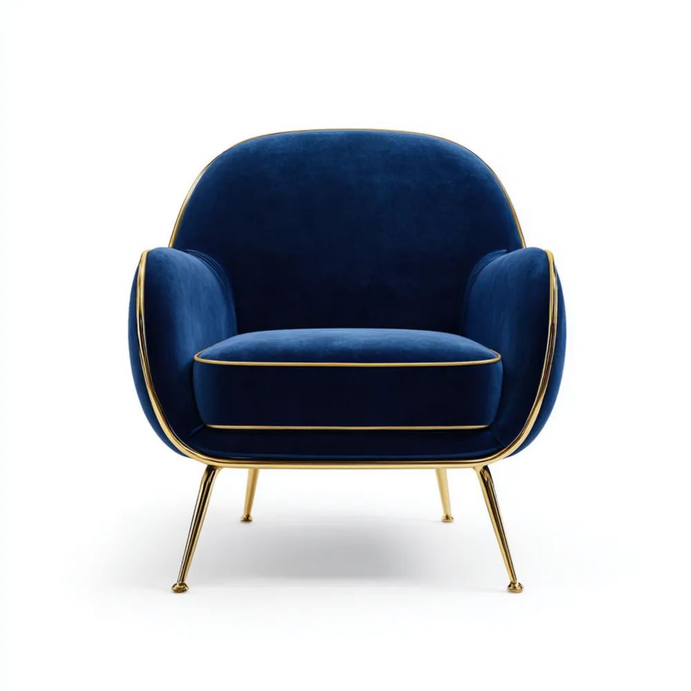 Fauteuil en Velours Bleu 75x80x85 cm - Métal Doré - Design Contemporain