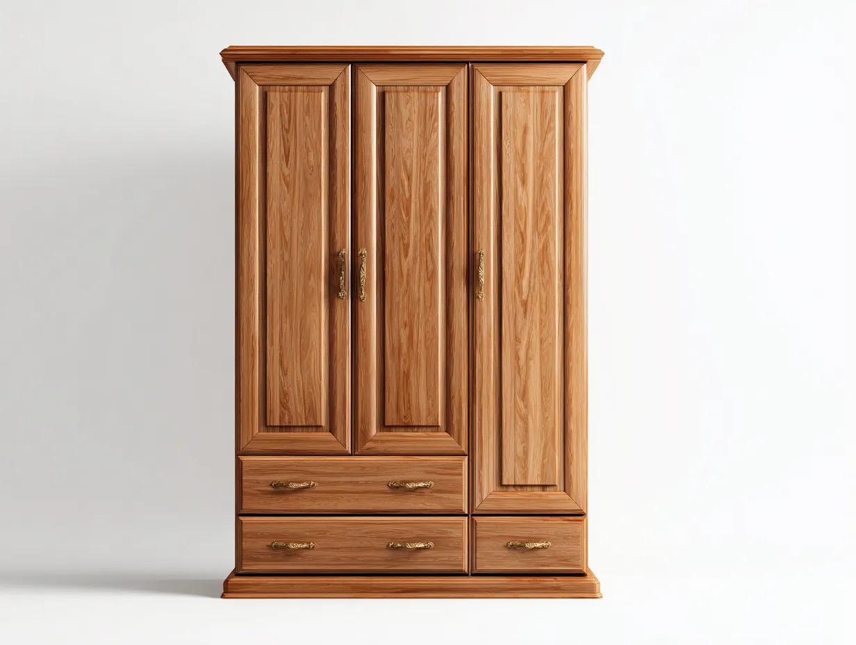 Armadio a 3 ante-legno massello-152x62x205 cm-marrone-design classico-Roomgetly