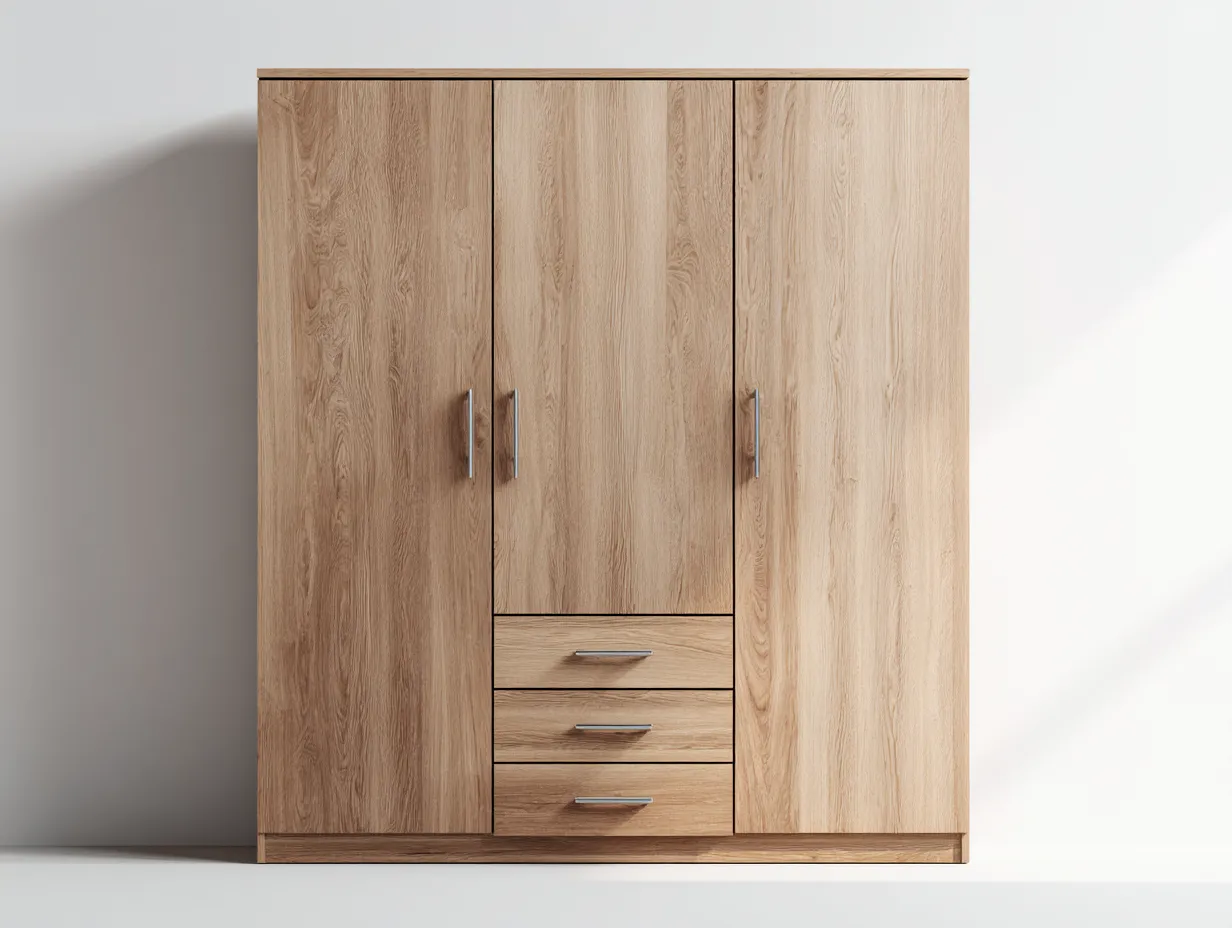 Armadio a 3 ante-legno massello-160x58x200 cm-marrone-design moderno-Roomgetly