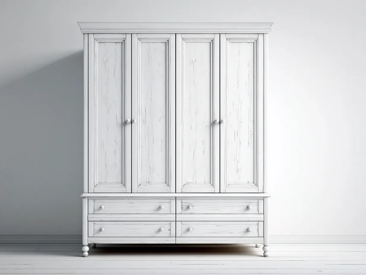 Armadio a 4 ante - legno - 188x59x210 cm - bianco - stile classico-Roomgetly