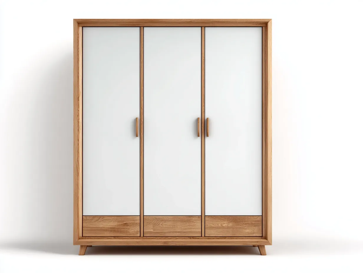 Armadio a 3 ante-legno massello-150x60x200 cm-bianco-marrone-design moderno-Roomgetly