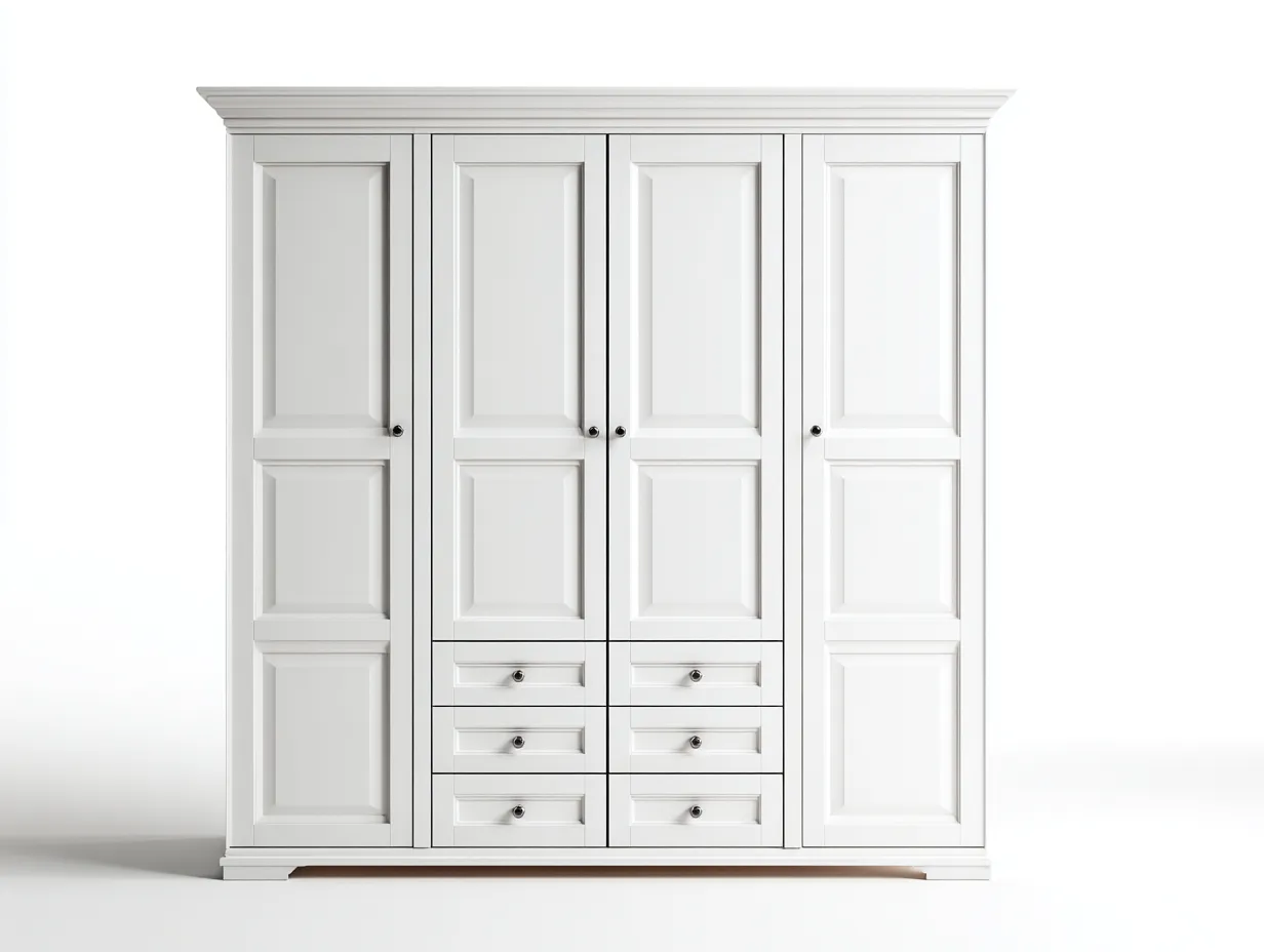 Armadio a 4 ante - legno - 196x60x215 cm - bianco - stile classico-Roomgetly