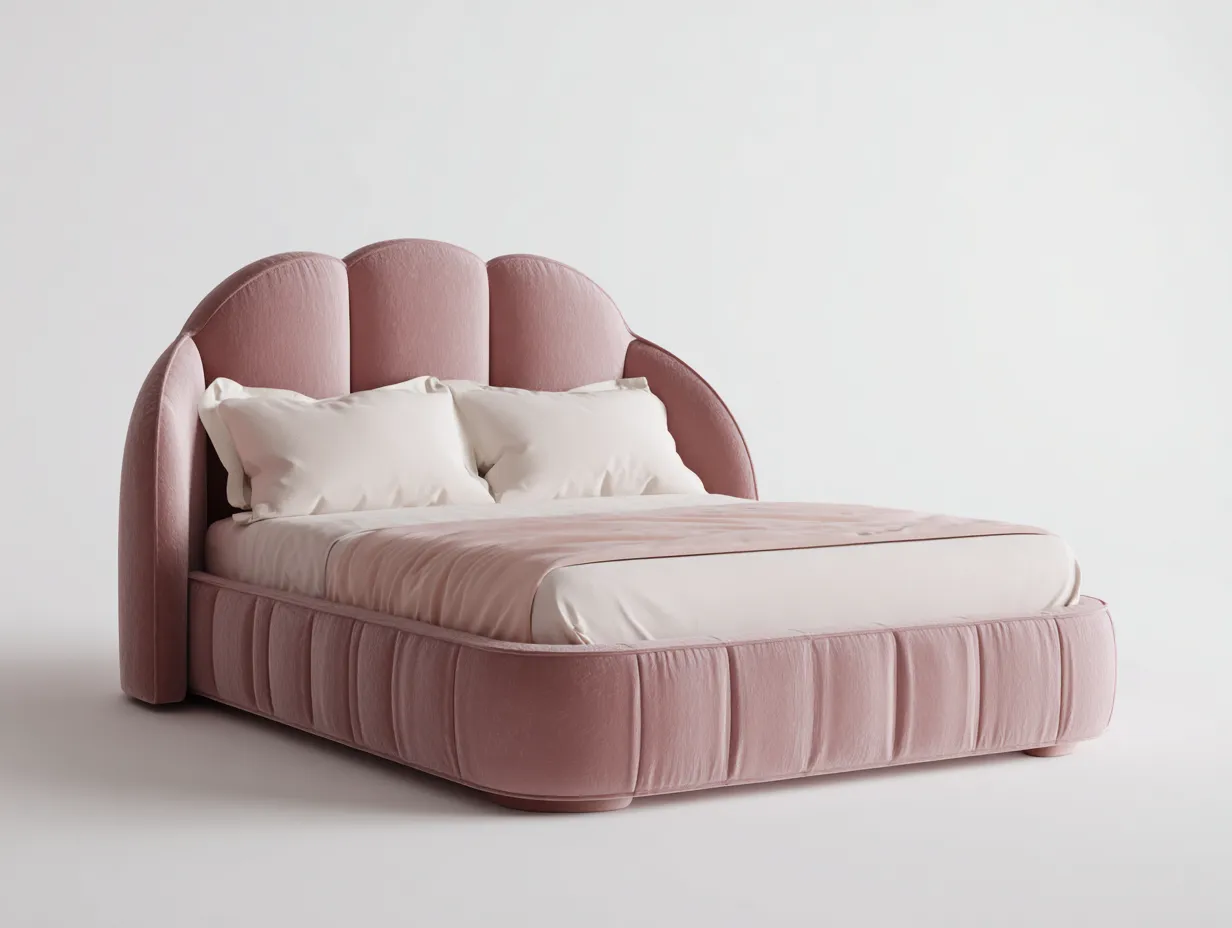 Letto matrimoniale-tessuto-legno-218x178x112 cm-rosa-design moderno-Roomgetly