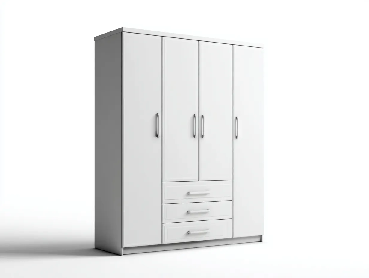 Armadio a 4 ante - legno - 182x57x208 cm - bianco - design moderno-Roomgetly