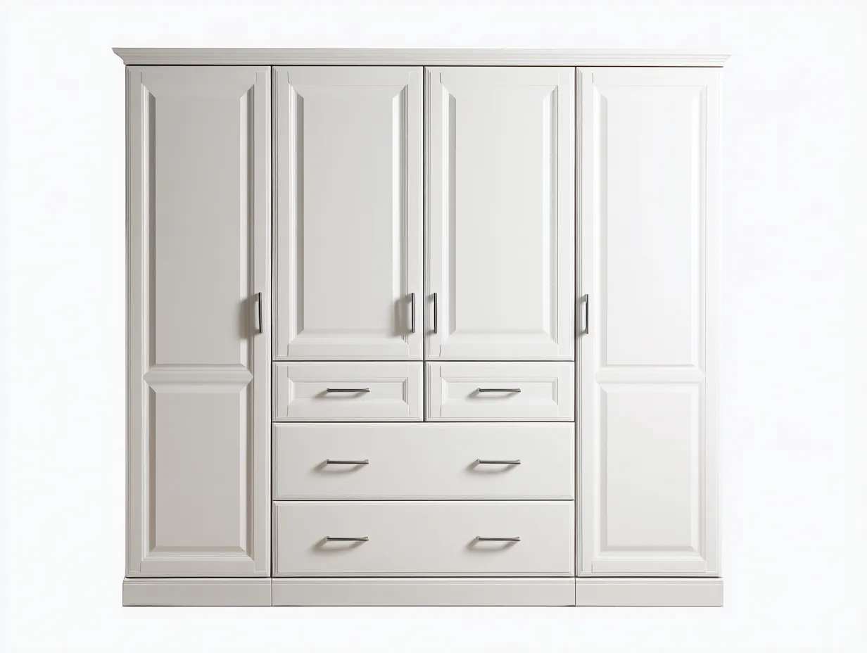 Armadio a 4 ante - legno - 194x62x212 cm - bianco - stile classico-Roomgetly