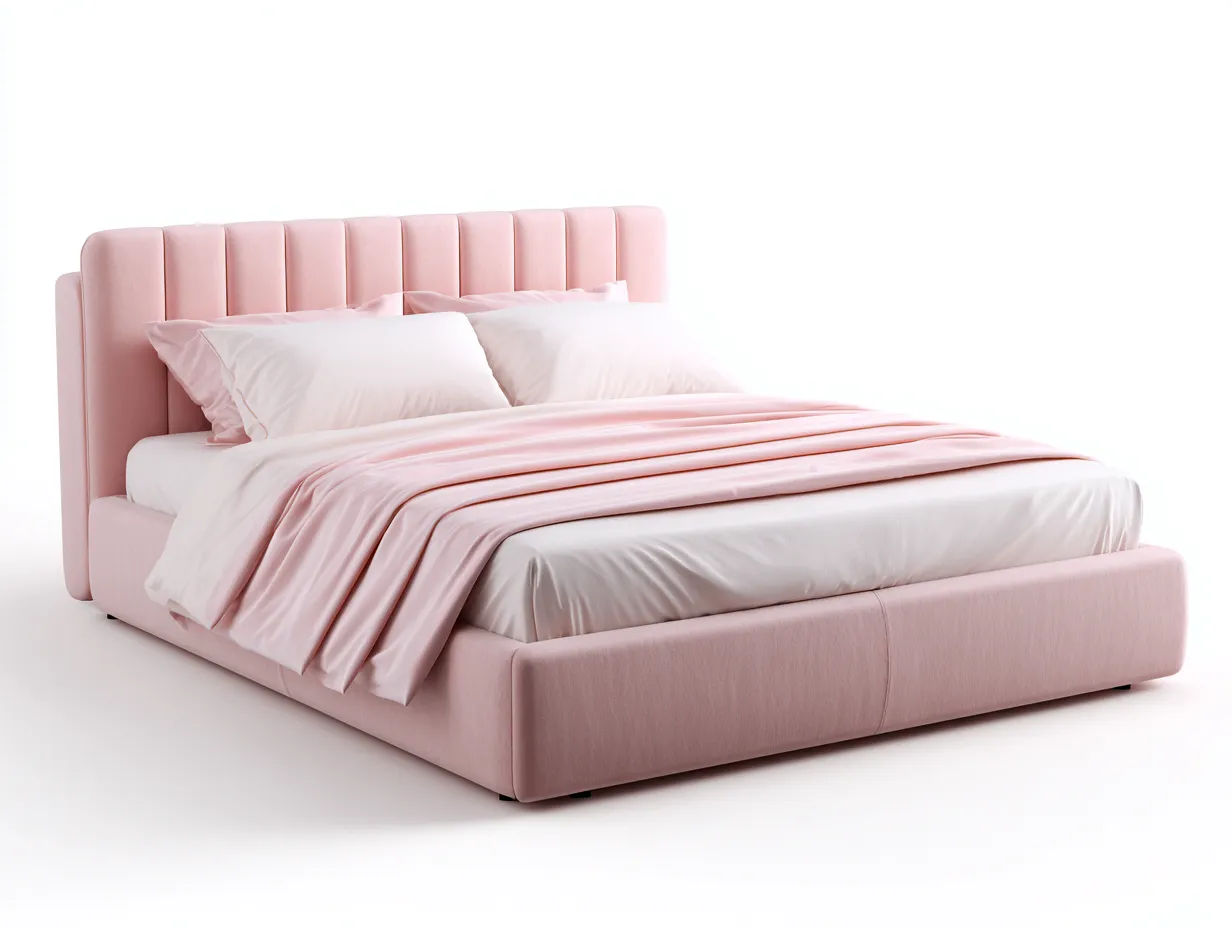 Letto matrimoniale-tessuto-legno-215x175x110 cm-rosa-design moderno-Roomgetly