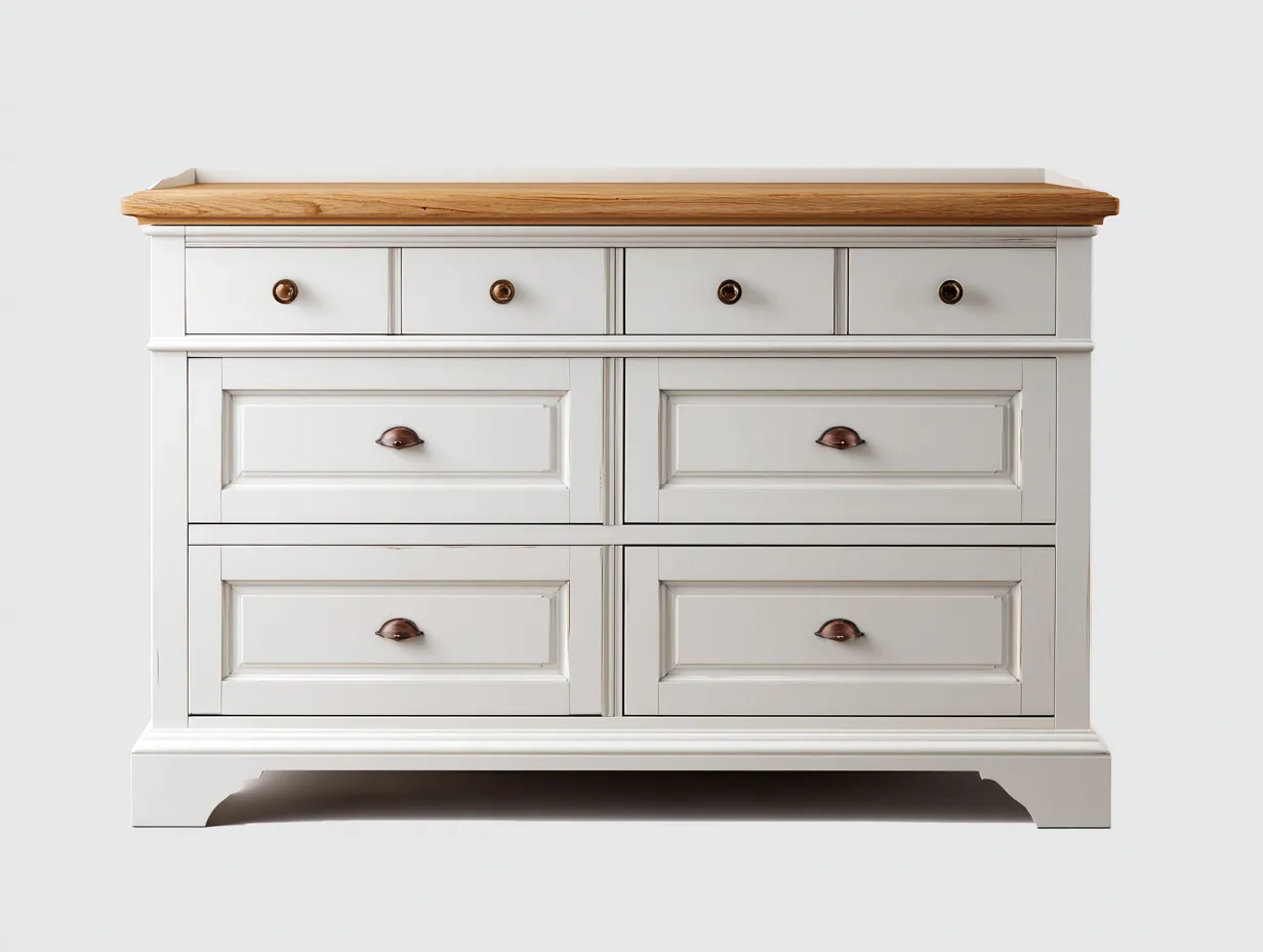 Commode bois 120x45x85 cm - blanc-bois naturel - style classique pour chambre-Nookmypad