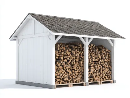 Porte bûches en bois 300x120x200 cm - blanc et bois naturel - style rustique pour extérieur-Nookmypad