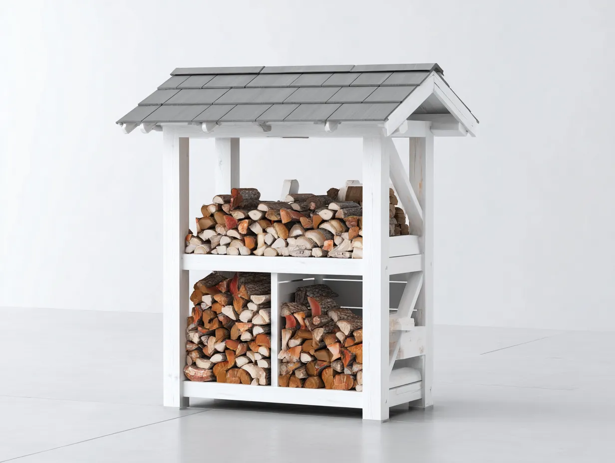 Porte bûches bois 90x45x120 cm - Blanc-Gris - Design extérieur avec toit protecteur-Nookmypad