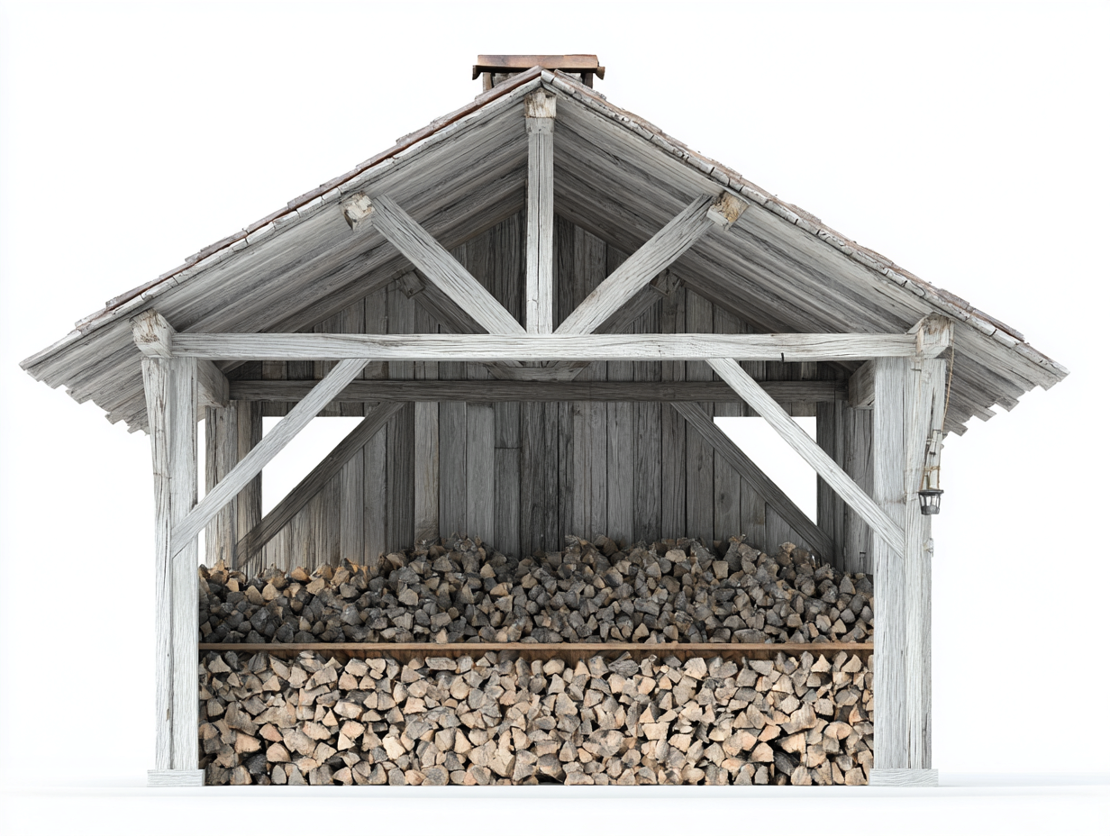 Porte bûches en bois massif 250x100x220 cm - gris patiné - style rustique pour extérieur-Nookmypad