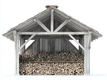 Porte bûches en bois massif 250x100x220 cm - gris patiné - style rustique pour extérieur-Nookmypad