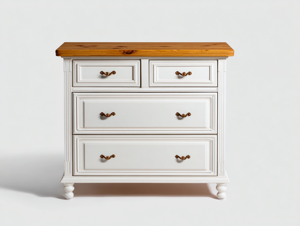 Commode en bois 95x40x90 cm - blanc et bois naturel - style classique pour chambre-Nookmypad