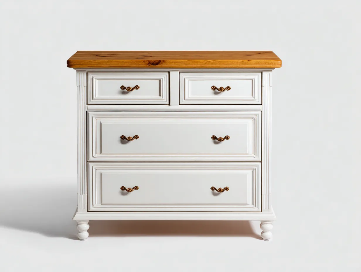 Commode en bois 95x40x90 cm - blanc et bois naturel - style classique pour chambre-Nookmypad