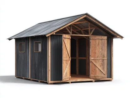 Abri de jardin en bois et métal 240x180x220 cm - bois naturel et noir - style rustique pour extérieur-Nookmypad