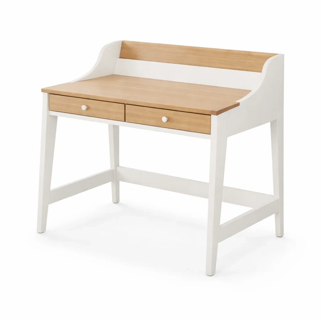 Scrivania in legno bianco e naturale con 2 cassetti 110x55x92 cm-luxelivingabode
