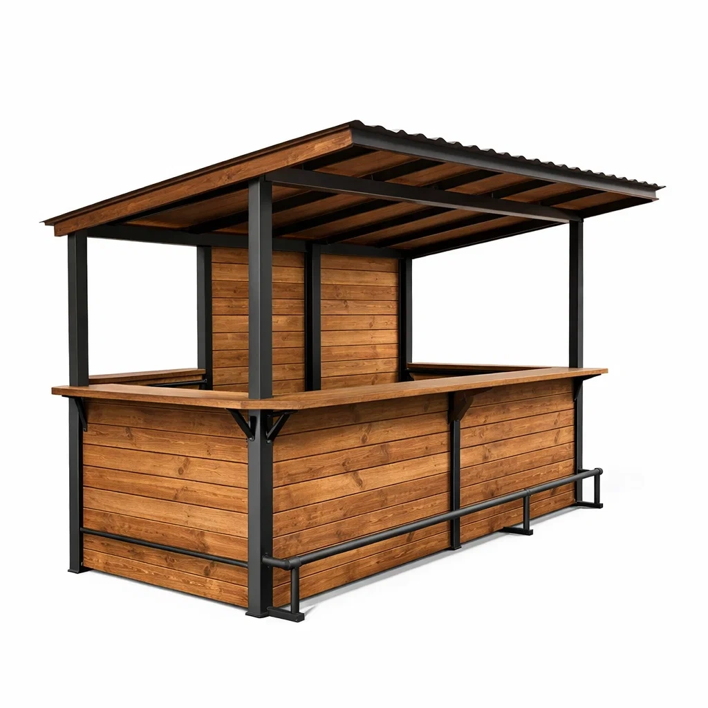 Padiglione bar in legno di pino e acciaio-luxelivingabode