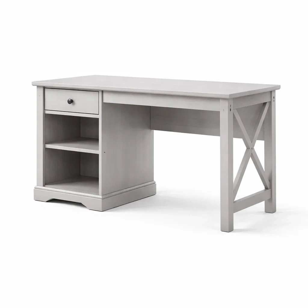 Scrivania in legno grigia con cassetto e ripiani 120x60x75 cm-cozychicretreat