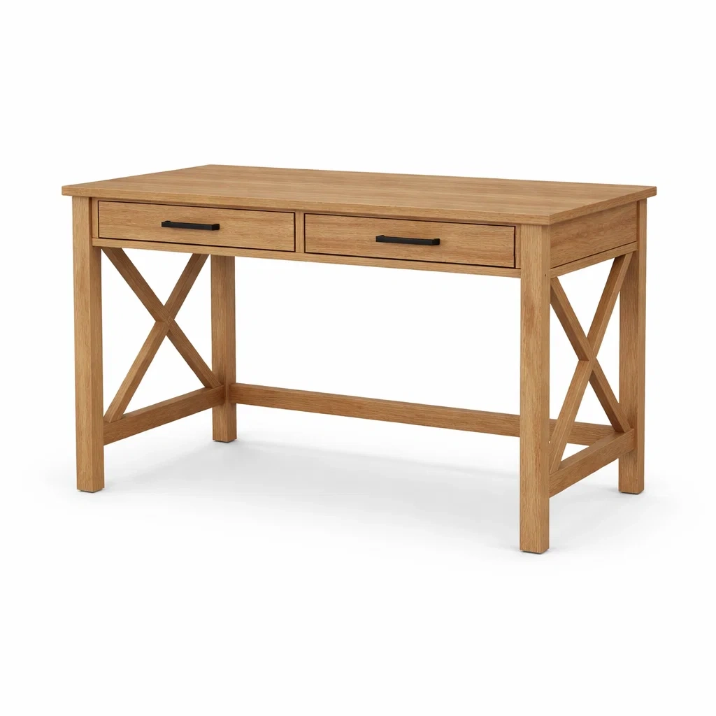 Scrivania in legno di quercia con due cassetti 120x60x75 cm-cozychicretreat