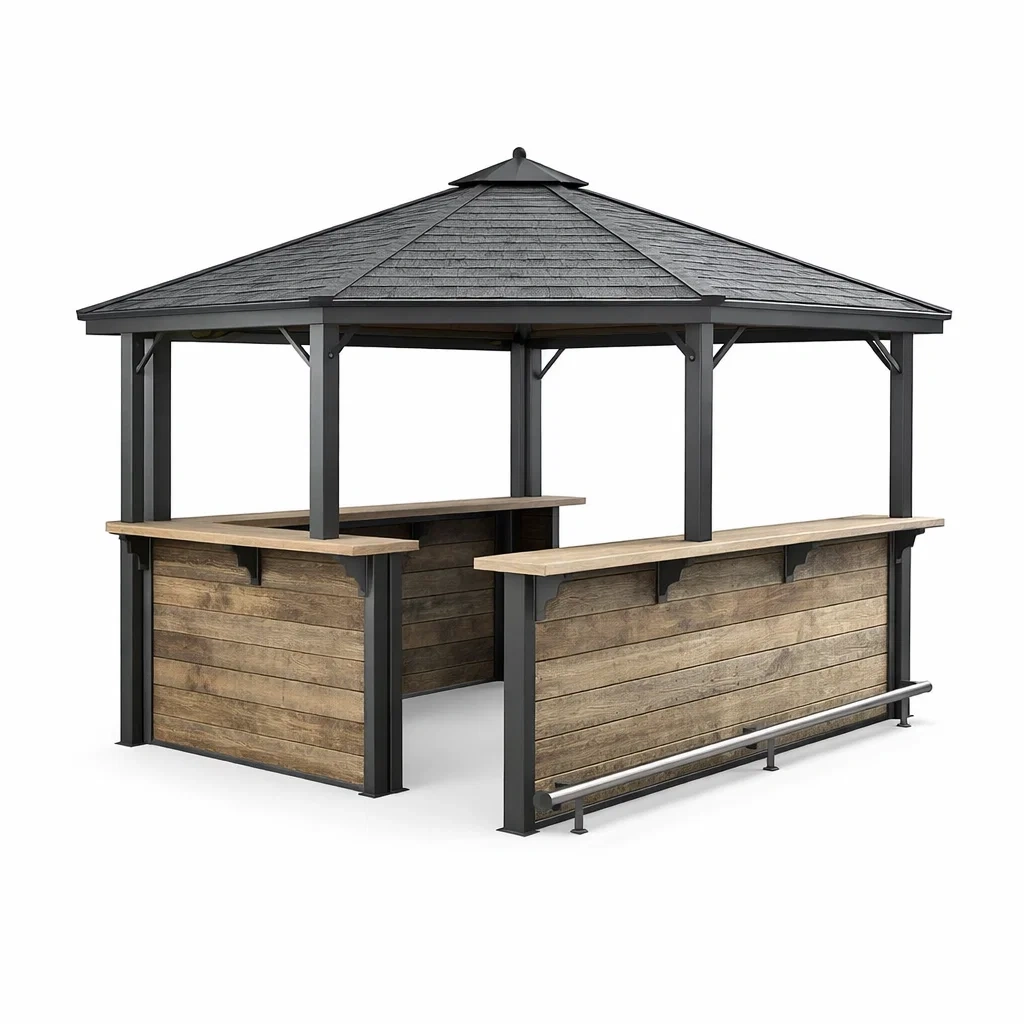 Padiglione bar in metallo e legno con tetto a scandole-cozychicretreat