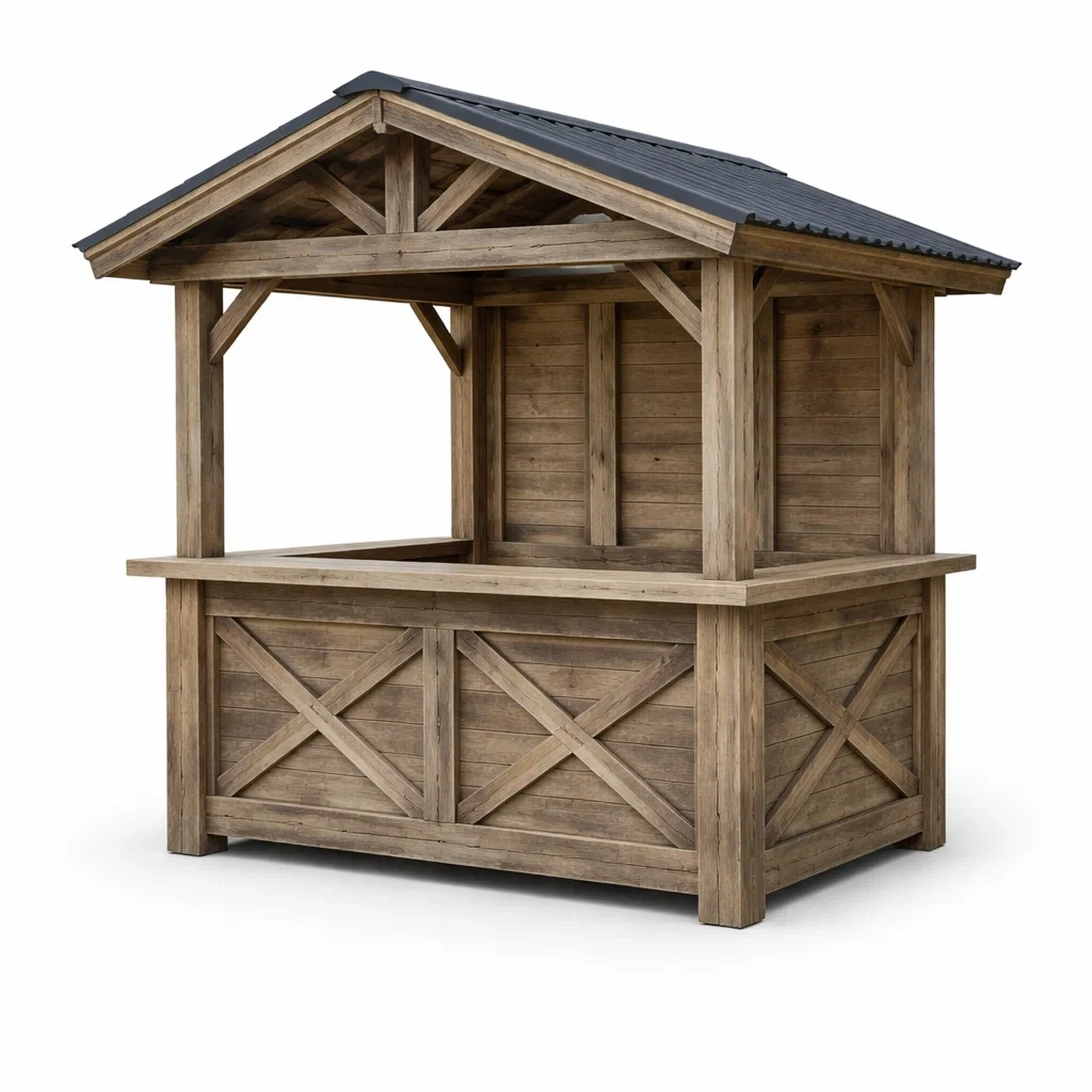 Padiglione bar in legno massello con tetto in metallo 200x120x220 cm-cozychicretreat