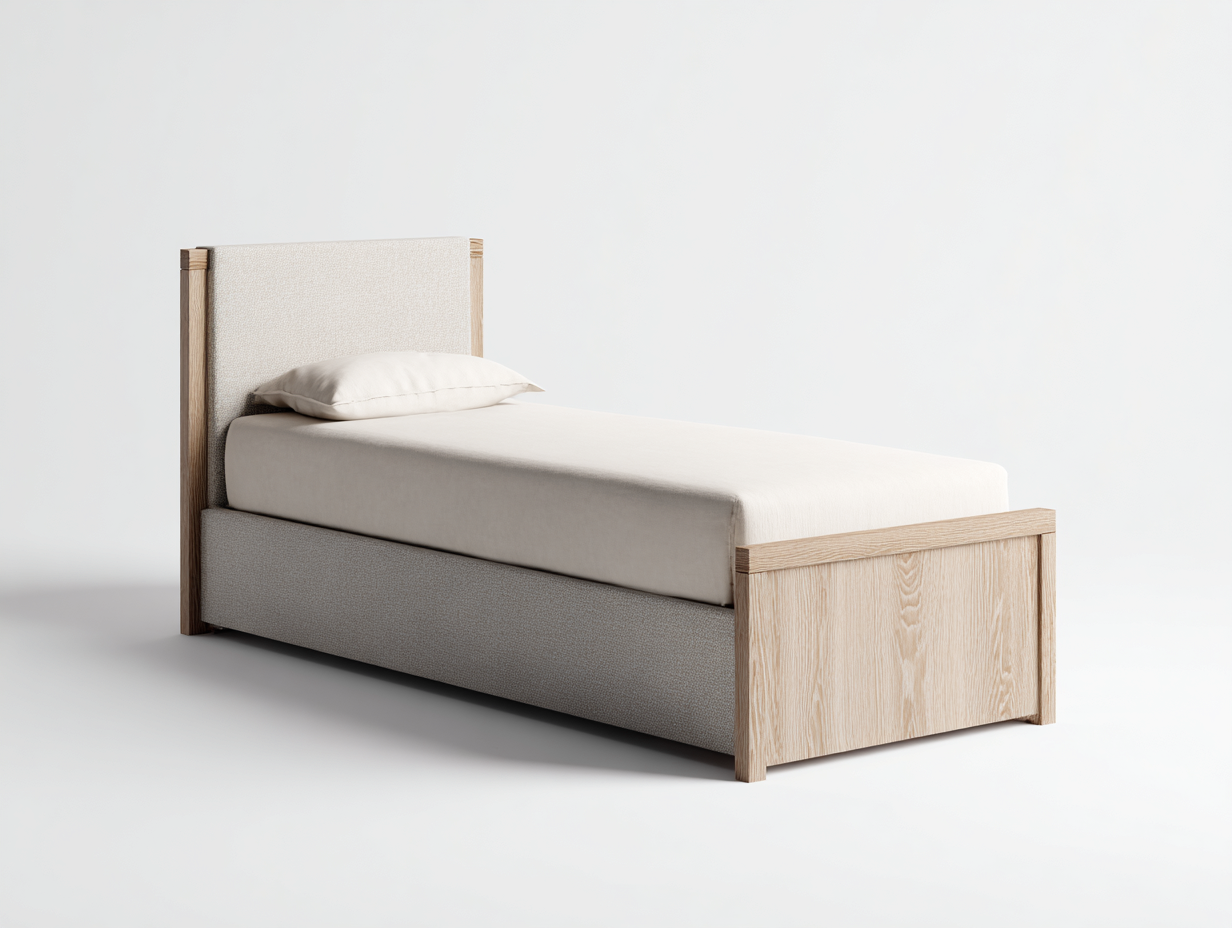 Lit simple en bois et tissu 200x90x90 cm - beige clair - style contemporain pour chambre-Loftgoio