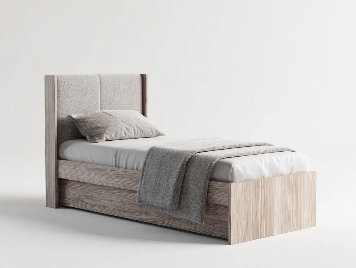 Lit simple en bois avec tête de lit rembourrée 200x90x90 cm - beige - style contemporain pour chambre-Roomupmart