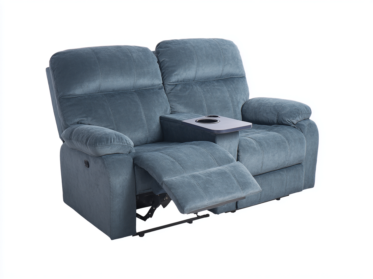 Canapé relax 2 places tissu rembourré 170x95x100 cm - Bleu - Confort inclinable avec tablette centrale-Loftgoio