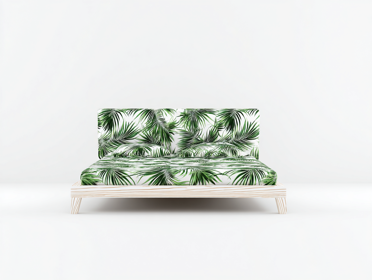 Lit double tissu imprimé 200x160x95 cm - Vert-Blanc - Design naturel contemporain-Loftgoio