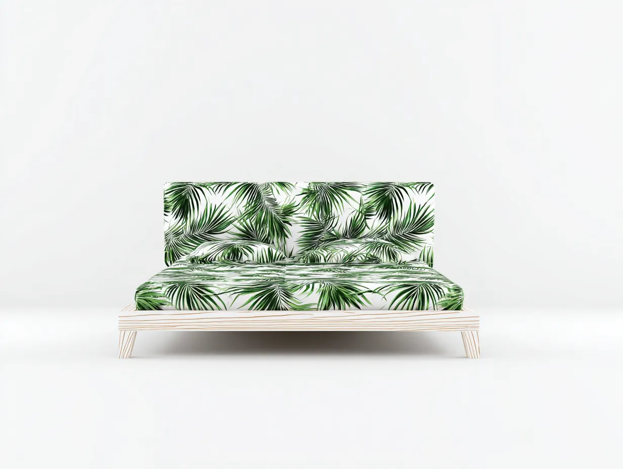 Lit double tissu imprimé 200x160x95 cm - Vert-Blanc - Design naturel contemporain-Loftgoio