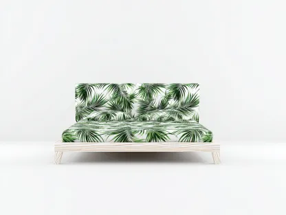 Lit double tissu imprimé 200x160x95 cm - Vert-Blanc - Design naturel contemporain-Loftgoio