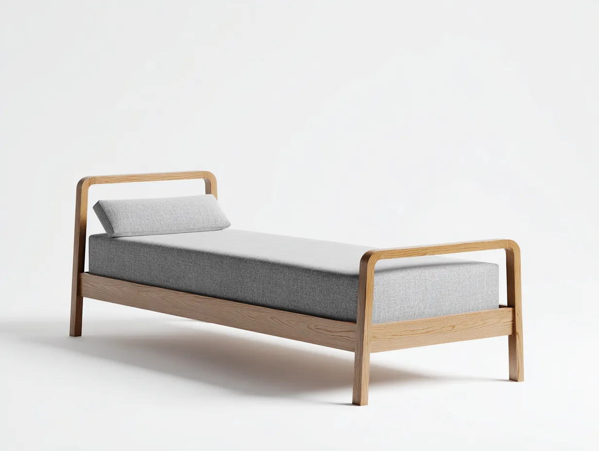 Lit simple bois et tissu 200x90x85 cm - Bois naturel-Gris clair - Design moderne pour chambre-Loftgoio