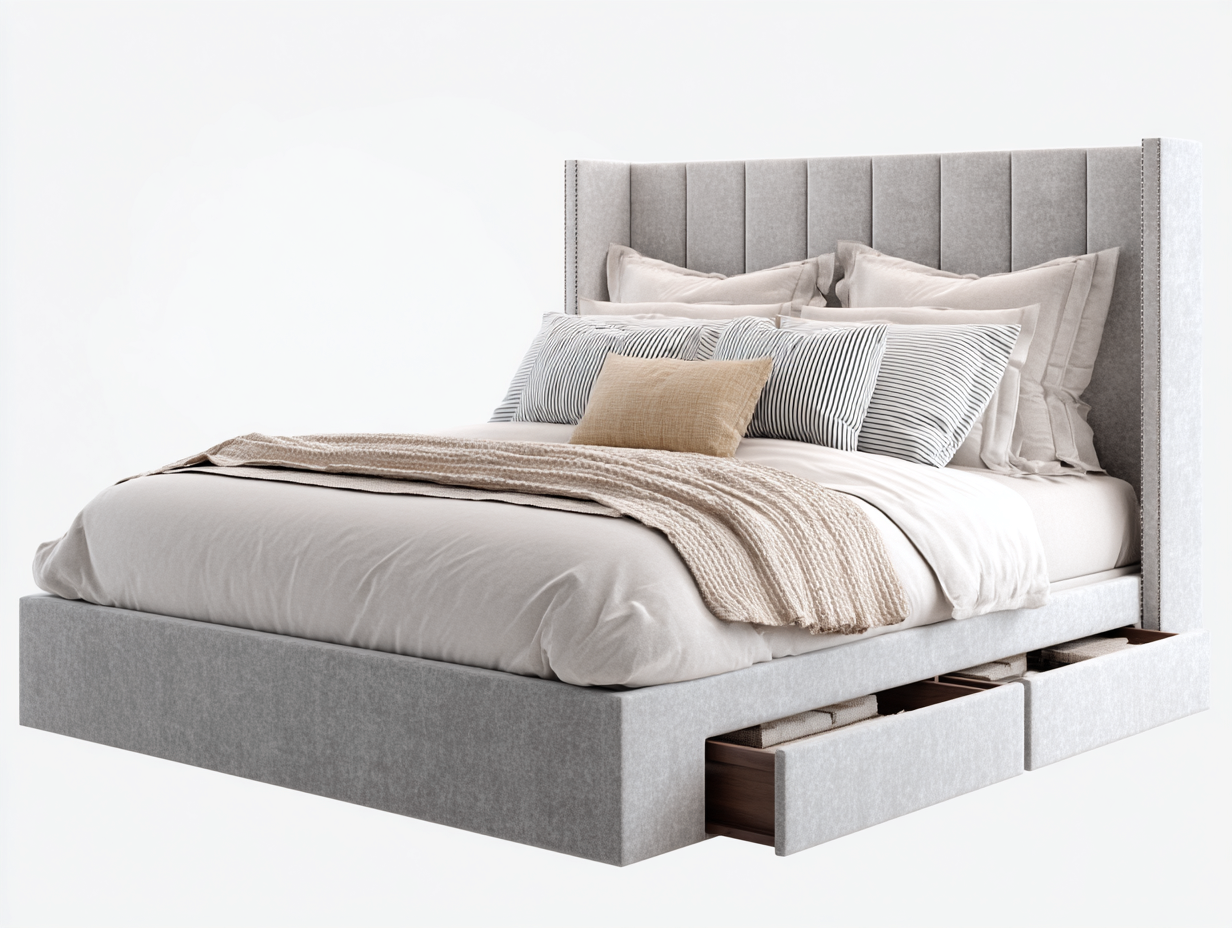 Lit double tissu rembourré 210x170x110 cm gris clair style moderne avec rangement intégré-Loftgoio