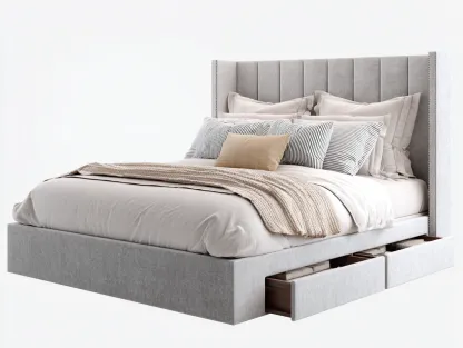 Lit double tissu rembourré 210x170x110 cm gris clair style moderne avec rangement intégré-Loftgoio