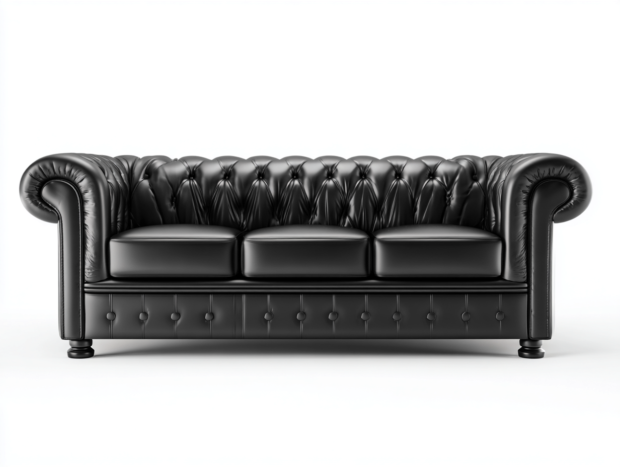 Canapé 3 places en cuir 230x90x80 cm - noir - style Chesterfield pour salon-Loftgoio