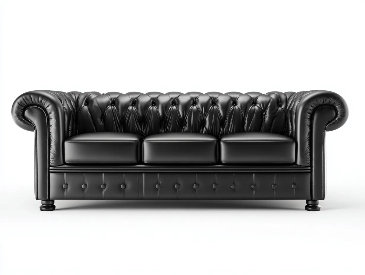 Canapé 3 places en cuir 230x90x80 cm - noir - style Chesterfield pour salon-Loftgoio