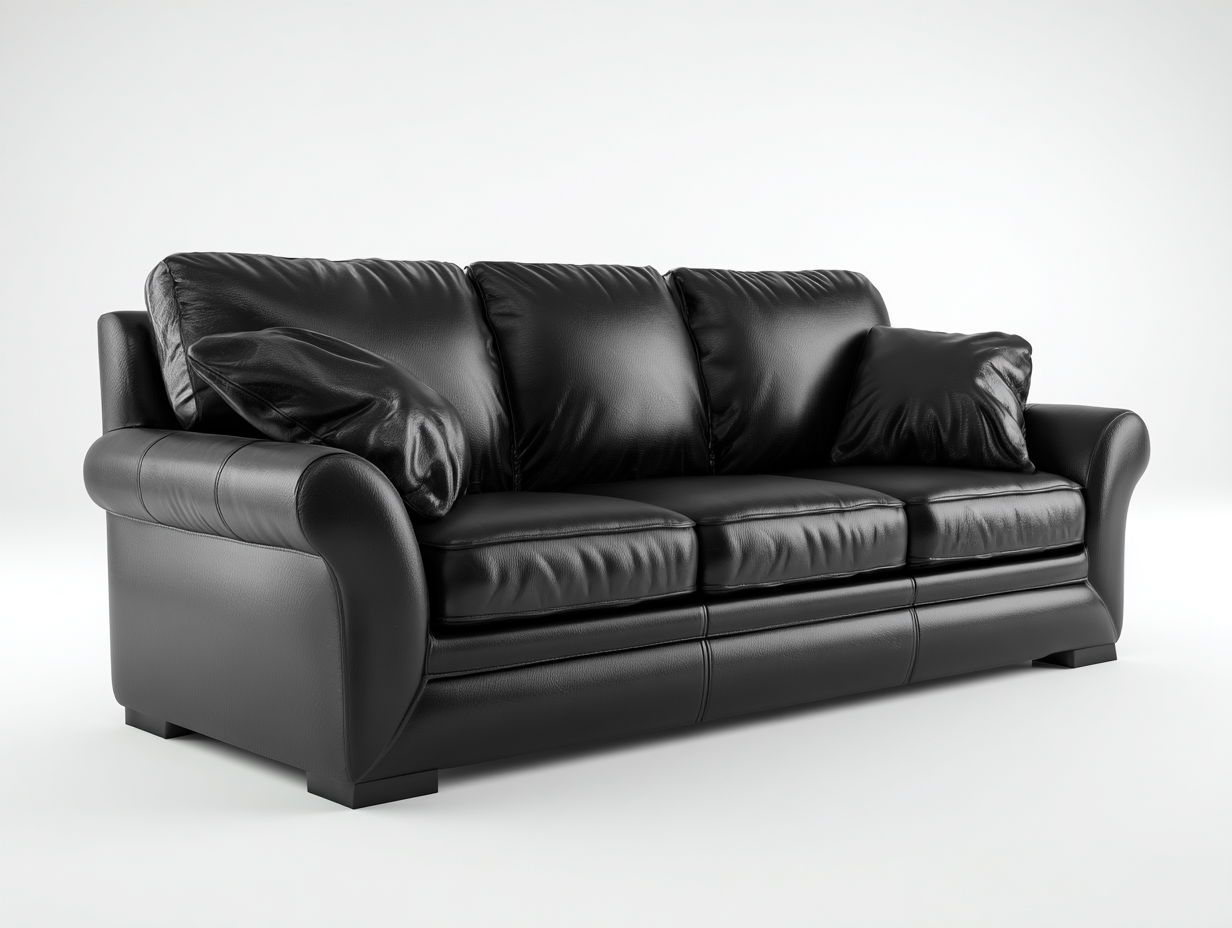 Canapé 3 places en cuir 220x95x85 cm - noir - style classique pour salon-Loftgoio