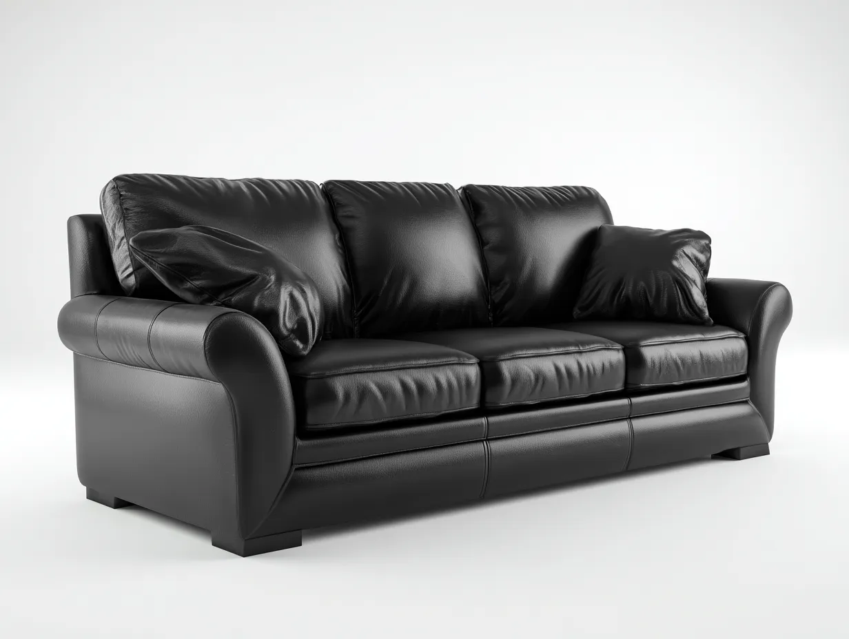 Canapé 3 places en cuir 220x95x85 cm - noir - style classique pour salon-Loftgoio