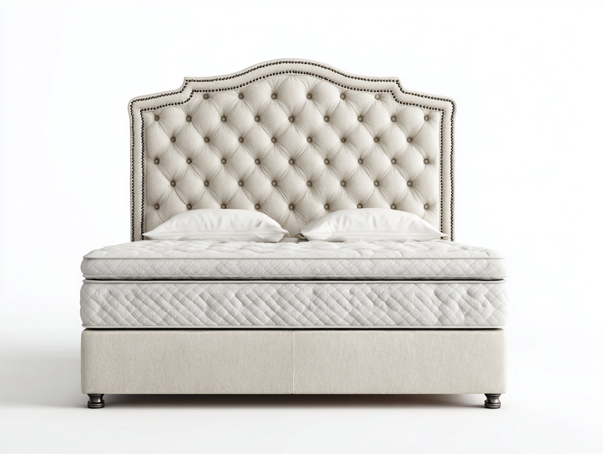 Lit double tissu capitonné 210x170x120 cm - beige clair - style classique pour chambre-Loftgoio