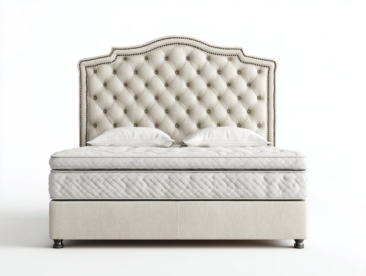 Lit double tissu capitonné 210x170x120 cm - beige clair - style classique pour chambre-Loftgoio