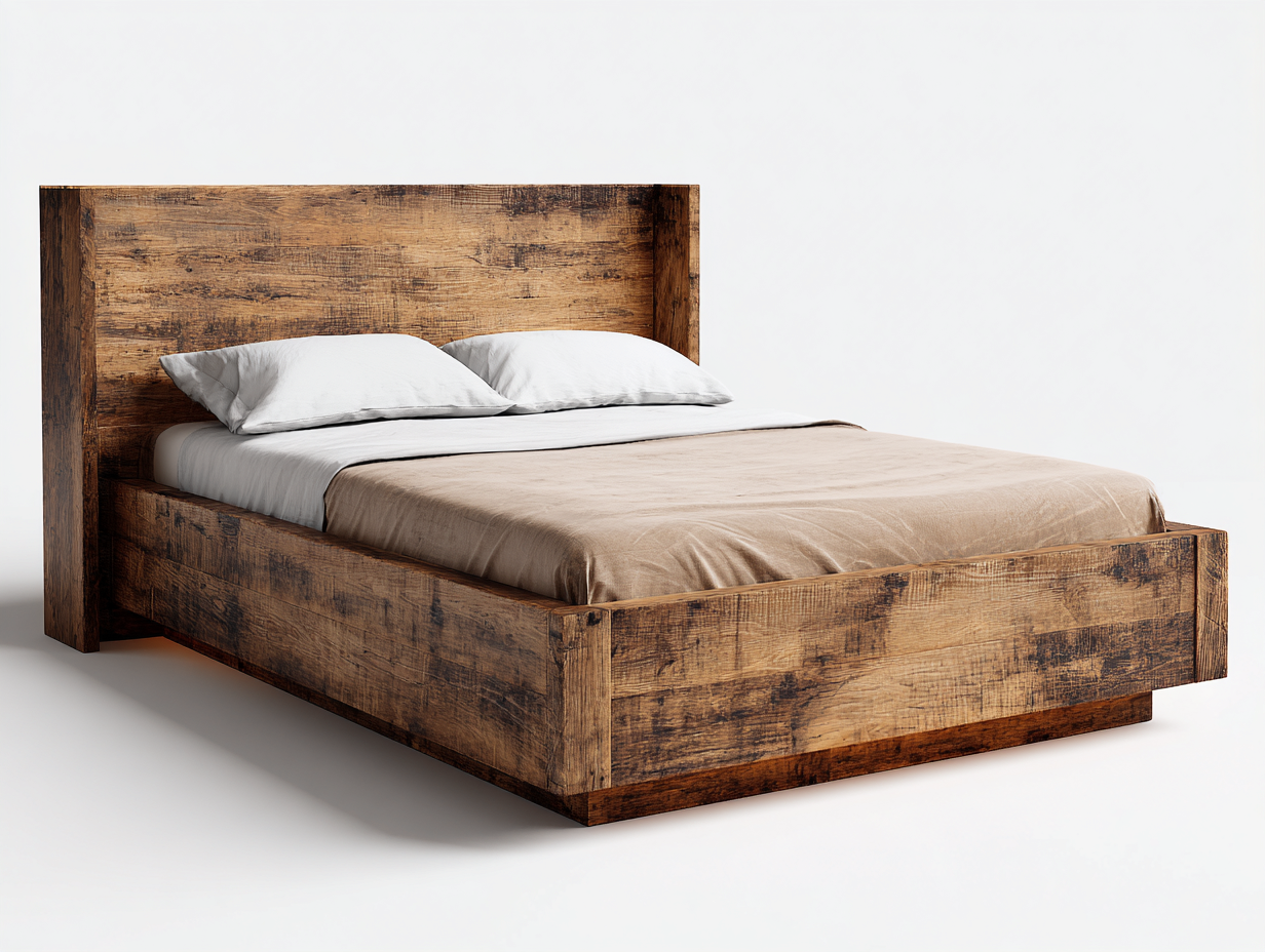 Lit double bois 200x160x95 cm - Marron - Design rustique pour chambre-Loftgoio