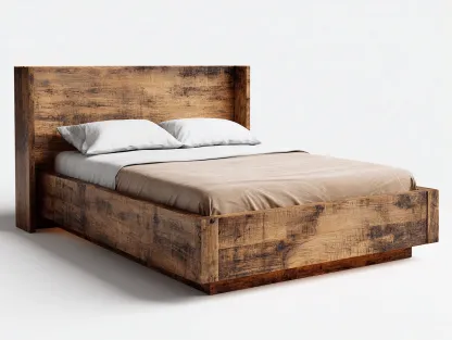 Lit double bois 200x160x95 cm - Marron - Design rustique pour chambre-Loftgoio